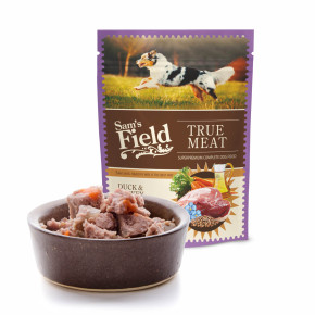Sam's Field True Meat Duck & Turkey with Linseed Oil, šťavnatá masová kapsička kachní a krůtí maso se lněným olejem pro psy, 260 g (superprémiové kapsičky pro psy)
