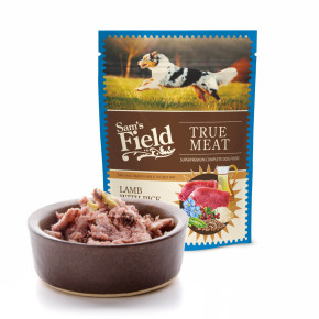 Sam's Field True Meat Lamb with Rice & Pea, šťavnatá masová kapsička jehněčí maso s rýží a hrachem pro psy, 260 g (superprémiové kapsičky pro psy)