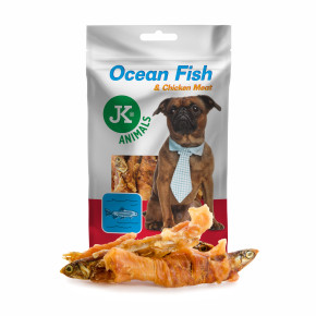Sušená mořská ryba obalená kuřecím masem, 80 g, masový pamlsek pro psy (Ocean Fish with Chicken Meat Snack)