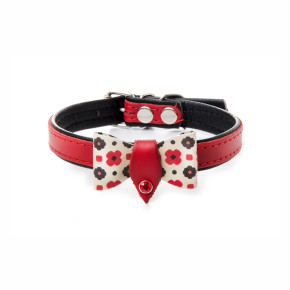 Kožený obojek s mašlí, 30 cm, červený