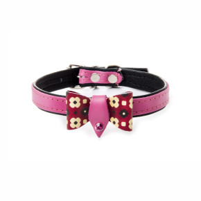 Kožený obojek s mašlí, 30 cm, růžový