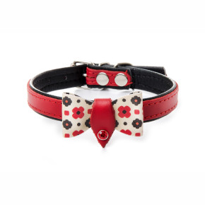 Kožený obojek s mašlí, 35 cm, červený