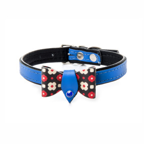 Kožený obojek s mašlí, 35 cm, modrý