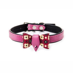 Kožený obojek s mašlí, 35 cm, růžový