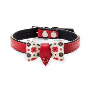 Kožený obojek s mašlí, 40 cm, červený