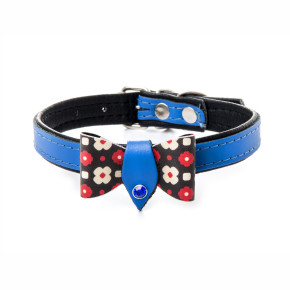 Kožený obojek s mašlí, 40 cm, modrý