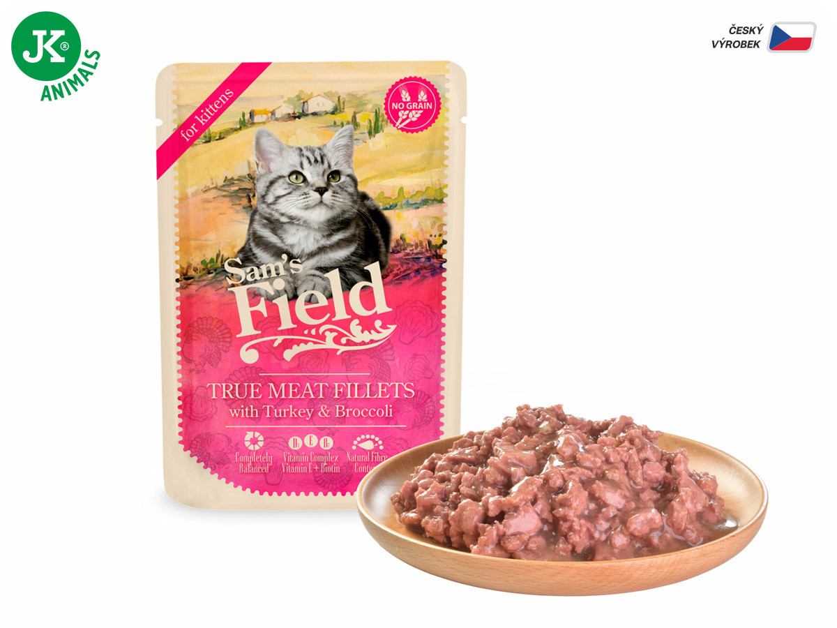 Sams Field True Meat Fillets with Turkey & Broccoli for Kittens, kapsička pro koťata 85 g (Sam's Field)