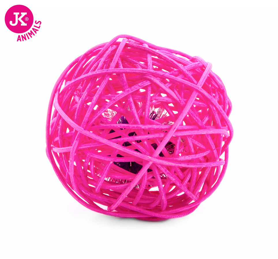 Růžová ratanová koule s rolničkou, hračka
