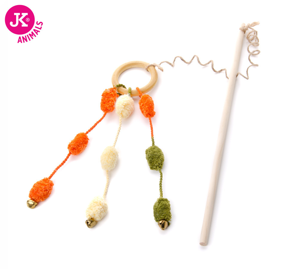 Kroužek, bambulky a rolničky na prutě, hračka