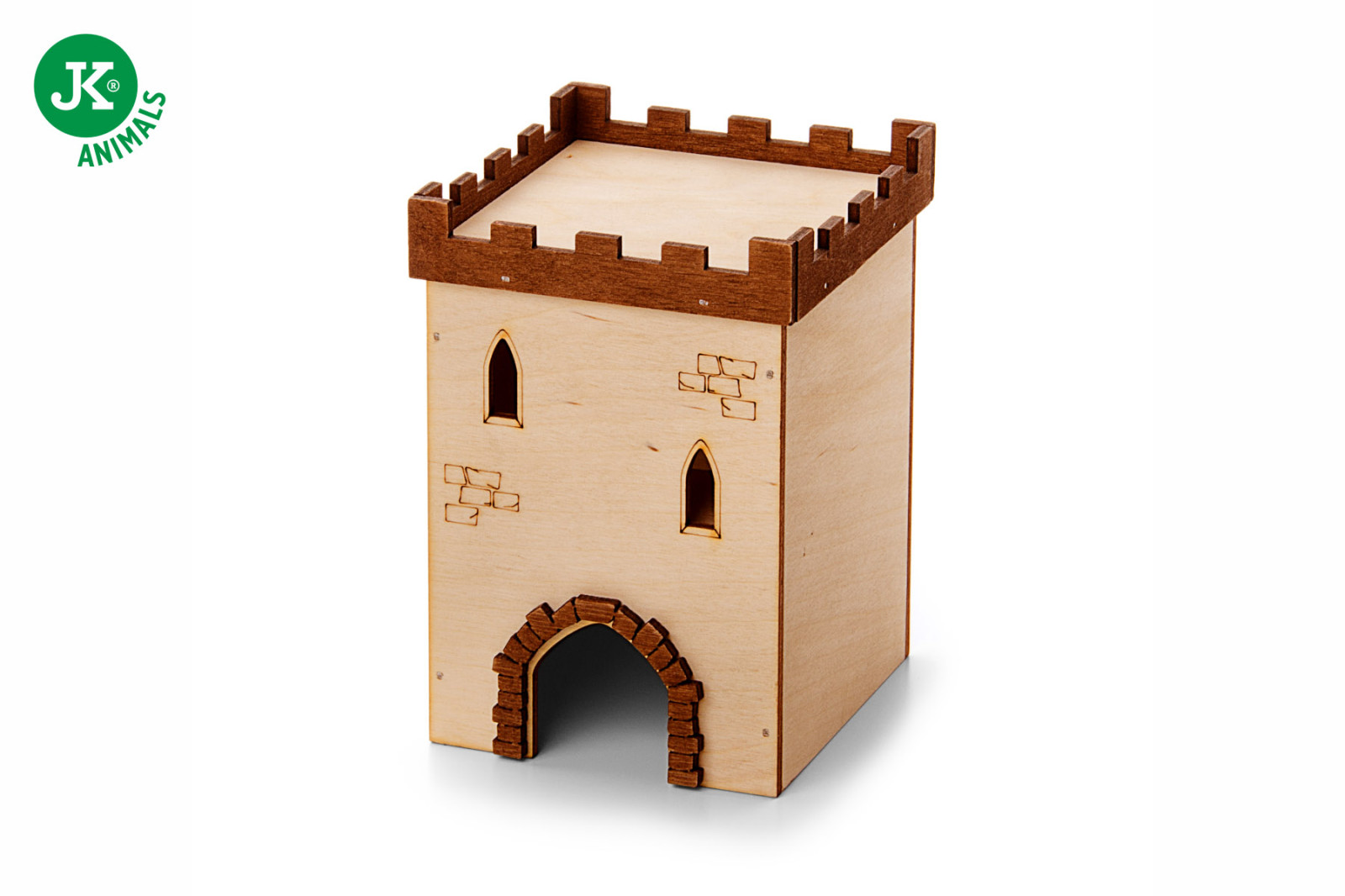 Dřevěný domek Hrad pro křečky, 9×9×14 cm, domek z překližky pro hlodavce