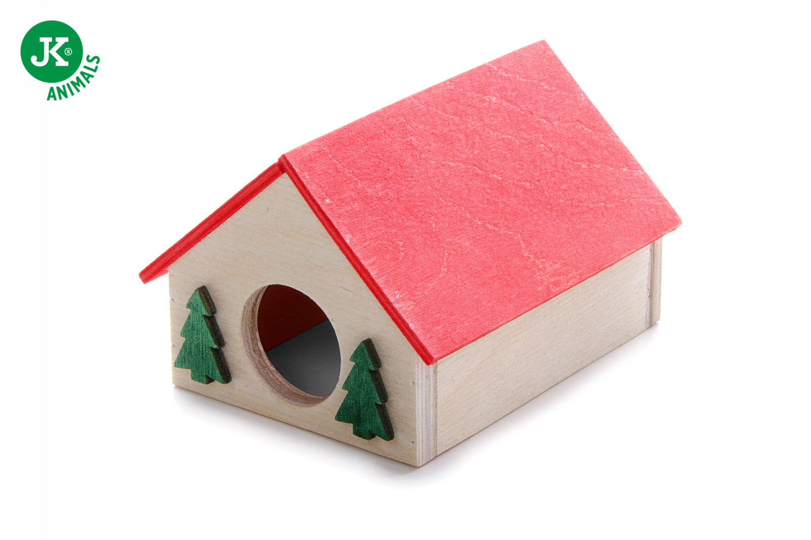 Dřevěný domek se stromky pro křečky, 10×8×8 cm, rohový domek z překližky pro hlodavce