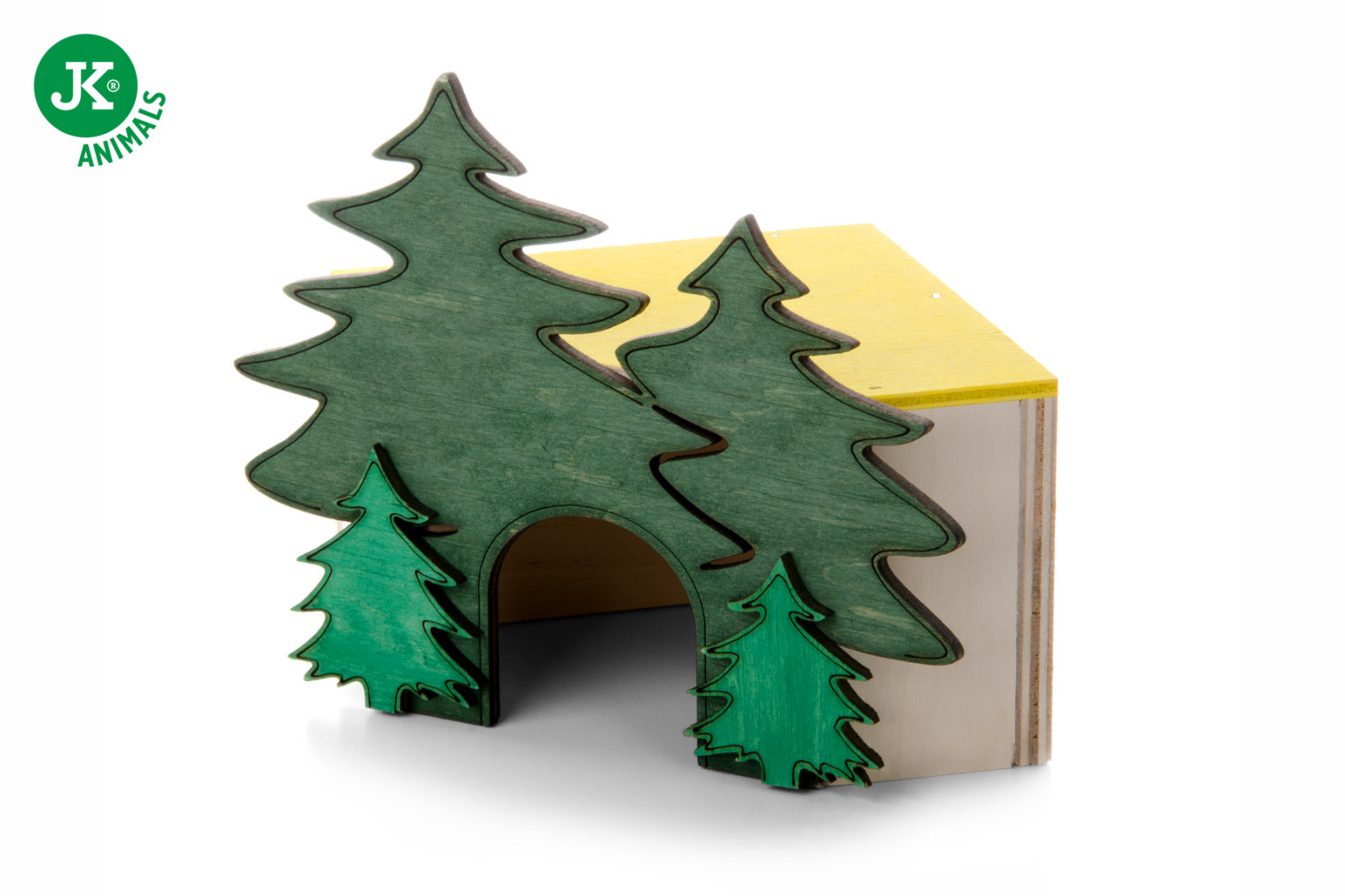 Dřevěný domek Les pro křečky, 10×10×11 cm, rohový domek z překližky pro hlodavce