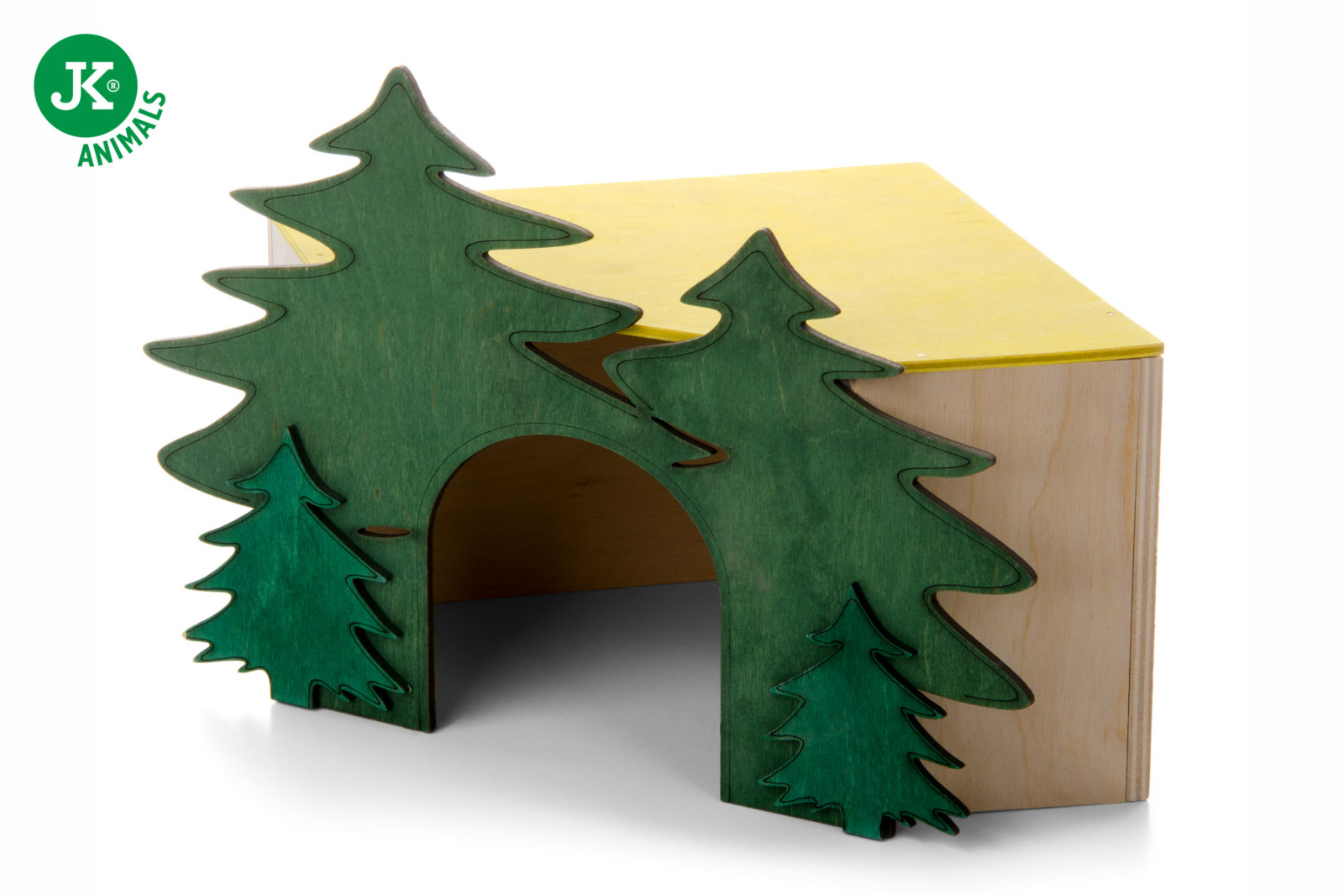 Dřevěný domek Les pro králíky, 19,5×19,5×19 cm, rohový domek z překližky pro králíky