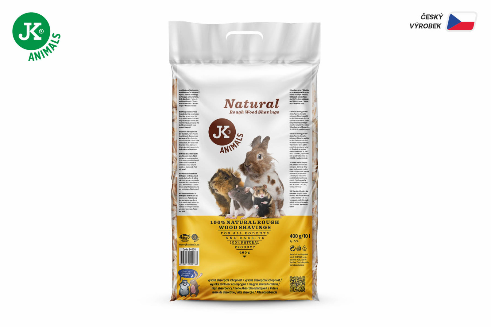 Přírodní hrubé dřevěné hobliny, 0,4 kg, 10 l, podestýlka pro hlodavce a králíky (JK Natural)