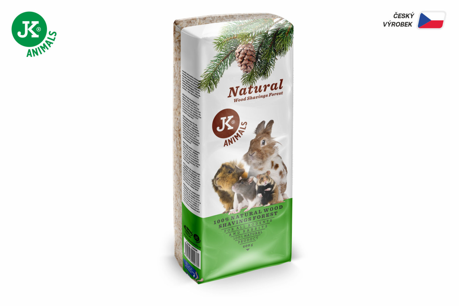 Přírodní dřevěné hobliny s vůní lesa, 0,6 kg, 15 l, podestýlka pro hlodavce a králíky (JK Natural Forest)