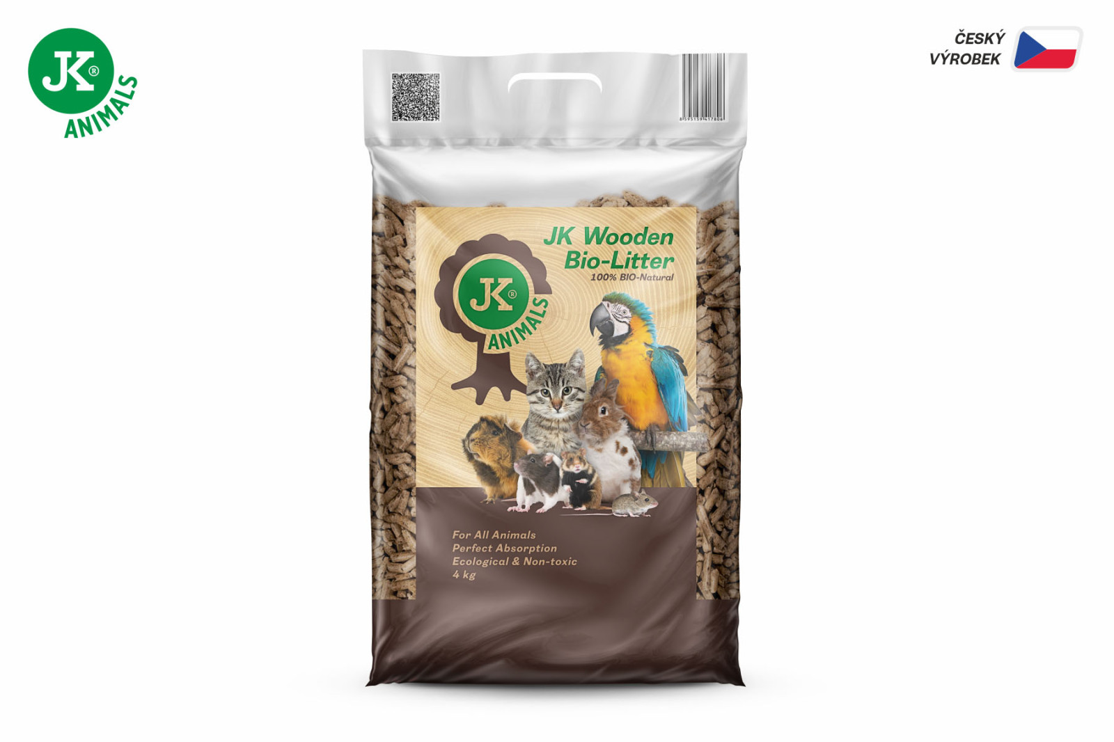 Přírodní dřevěná podestýlka, 4 kg, stelivo pro kočky a jiná zvířata bez chemických přísad, kočkolit (JK Wooden Bio-Litter)