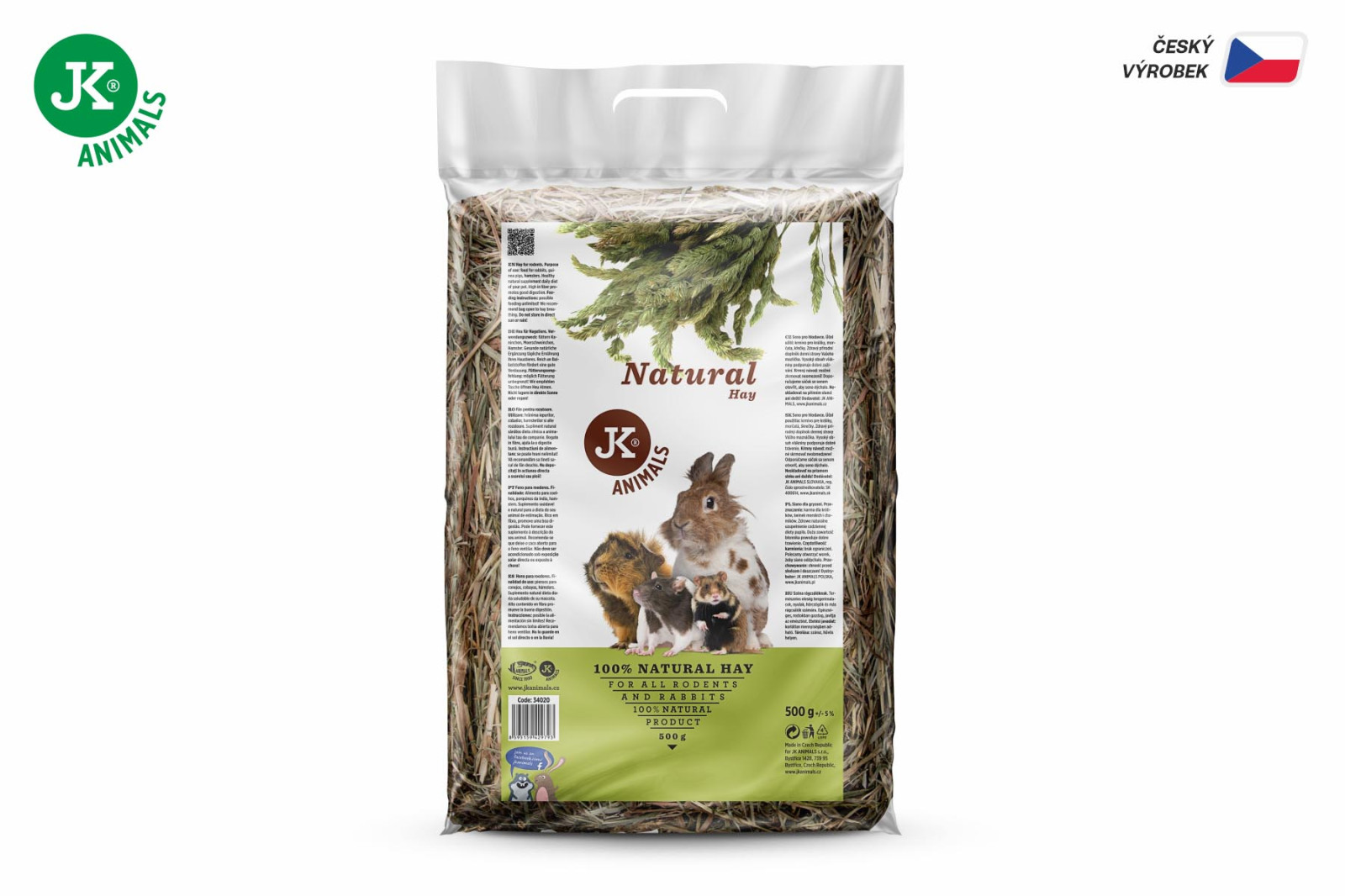 Přírodní seno, 0,5 kg, krmivo pro hlodavce a králíky (JK Natural)