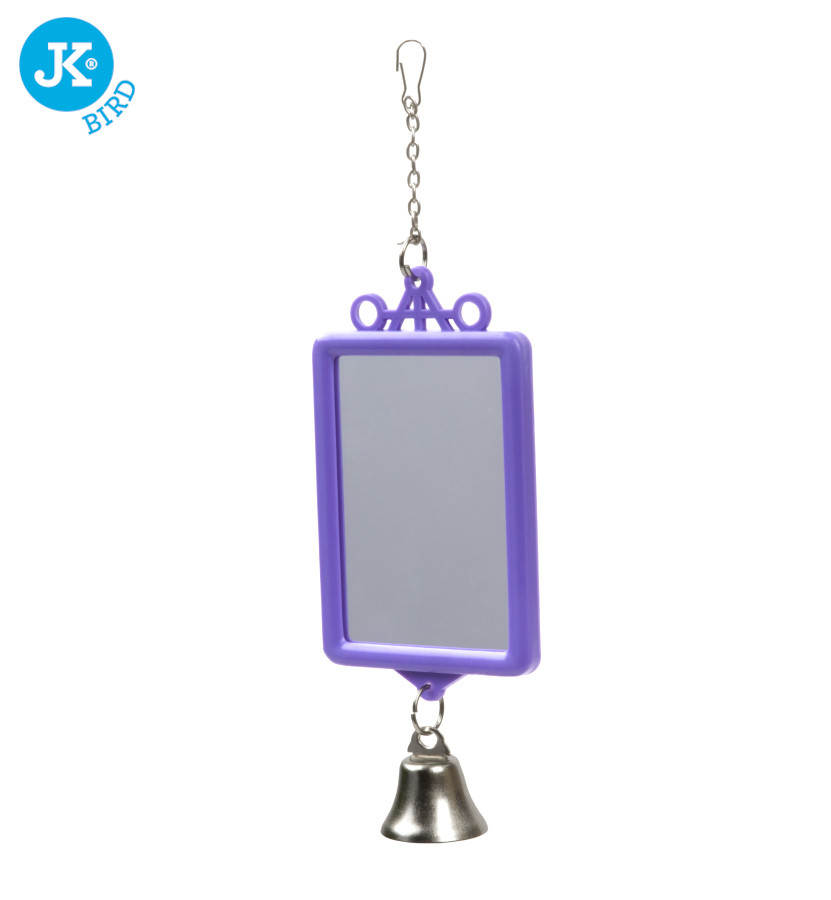 Obdélník se zrcátkem a zvonkem, plastová hračka pro ptáky